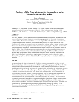 Geology of the Quartet Mountain Lamprophyre Suite, Wernecke Mountains, Yukon D
