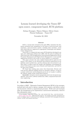 Lessons Learned Developing the Nuxeo EP Open Source, Component-Based, ECM Platform