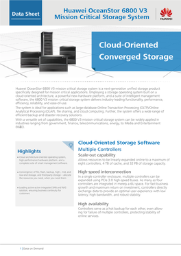 Huawei Oceanstor 6800 V3 Mission Critical Storage System Is a Next-Generation Unified Storage Product Specifically Designed for Mission Critical Applications