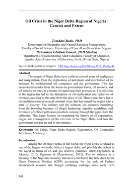 Oil Crisis in the Niger Delta Region of Nigeria: Genesis and Extent