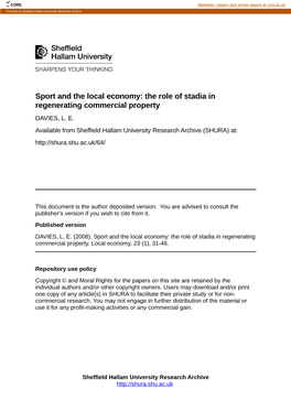 The Role of Stadia in Regenerating Commercial Property DAVIES, L