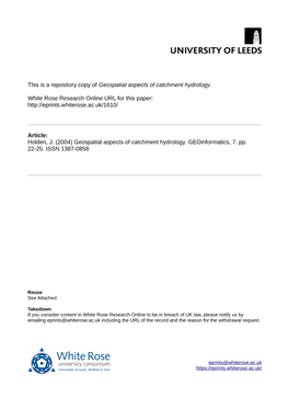 Geospatial Aspects of Catchment Hydrology