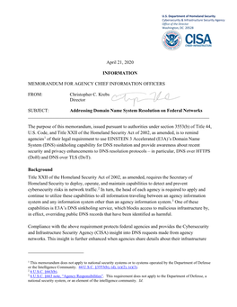 Addressing DNS Resolution on Federal Networks Memo