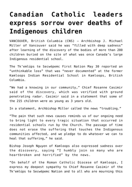 Canadian Catholic Leaders Express Sorrow Over Deaths of Indigenous Children