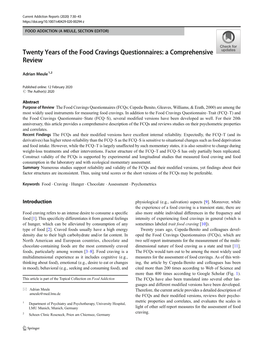 Twenty Years of the Food Cravings Questionnaires: a Comprehensive Review