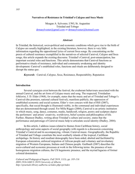 Narratives of Resistance in Trinidad's Calypso and Soca Music Meagan A. Sylvester, UWI, St. Augustine Trinidad and Tobago Drma