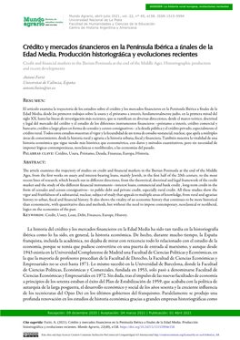 Crédito Y Mercados Financieros En La Península Ibérica a Finales De La Edad Media