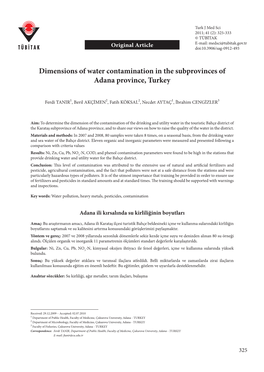 Dimensions of Water Contamination in the Subprovinces of Adana Province, Turkey