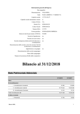 Bilancio Al 31/12/2018