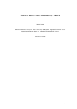 The Uses of Maternal Distress in British Society, C.1948-1979