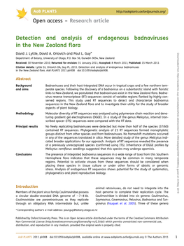 Detection and Analysis of Endogenous Badnaviruses in the New Zealand Flora