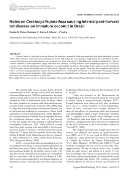 Notes on Ceratocystis Paradoxa Causing Internal Post-Harvest Rot Disease on Immature Coconut in Brazil