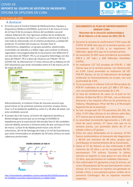 COVID-19 OFICINA DE OPS/OMS EN CUBA a Destacar