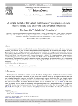 A Simple Model of the Calvin Cycle Has Only One Physiologically Feasible Steady State Under the Same External Conditions