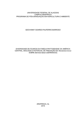 Universidade Federal De Alagoas Campus Arapiraca Programa De Pós-Graduação Em Agricultura E Ambiente