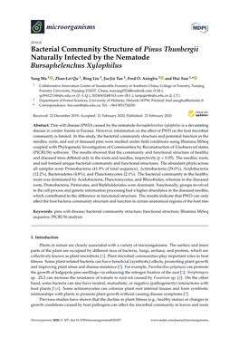Bacterial Community Structure of Pinus Thunbergii Naturally Infected by the Nematode Bursaphelenchus Xylophilus
