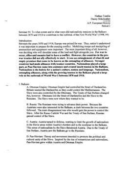 Nathan Tomlin Danny Stikeleather A.P. European History Period 1 Seminar #4: to What Extent and in What Ways Did Nationalistic Te