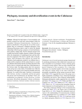 Phylogeny, Taxonomy and Diversification Events in the Caliciaceae