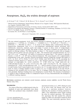 Anorpiment, As2s3, the Triclinic Dimorph of Orpiment