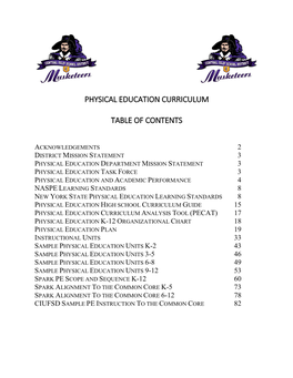 Physical Education Curriculum Table Of