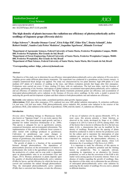 The High Density of Plants Increases the Radiation Use Efficiency of Photosynthetically Active Seedlings of Japanese Grape (Hovenia Dulcis)