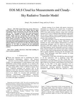 EOS MLS Cloud Ice Measurements and Cloudy- Sky Radiative Transfer Model