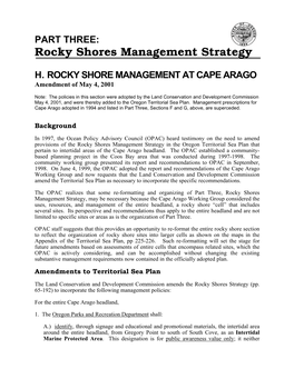 ROCKY SHORE MANAGEMENT at CAPE ARAGO Amendment of May 4, 2001