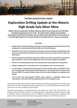 Exploration Drilling Update at the Historic High Grade Sala Silver Mine