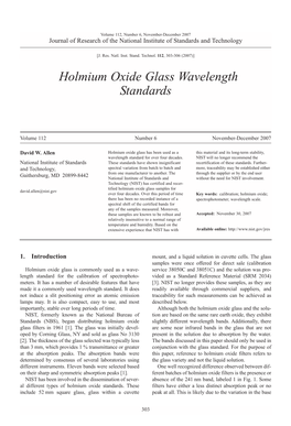 Holmium Oxide Glass Wavelength Standards