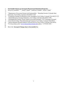 Snowmobile Impacts on Snowpack Physical and Mechanical Properties 2 Steven R