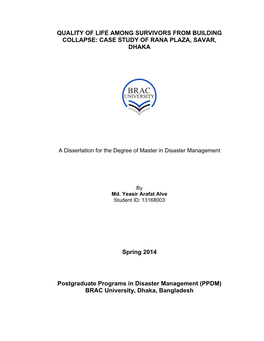 Quality of Life Among Survivors from Building Collapse: Case Study of Rana Plaza, Savar, Dhaka