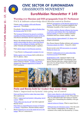 Euromaidan Newsletter # 149 CIVIC SECTOR OF