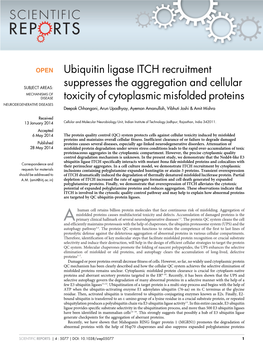 Ubiquitin Ligase ITCH Recruitment Suppresses the Aggregation and Cellular Toxicity of Cytoplasmic Misfolded Proteins