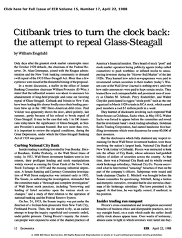 Citibank Tries to Turn the Clock Back: the Attempt to Repeal Glass-Steagall