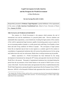 Legal Convergence in Latin America and the Prospects for World Government a Short Reflection