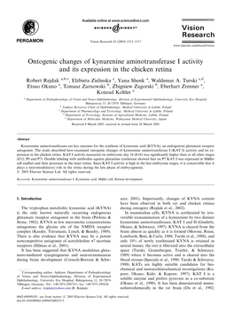 Ontogenic Changes of Kynurenine Aminotransferase I Activity and Its Expression in the Chicken Retina