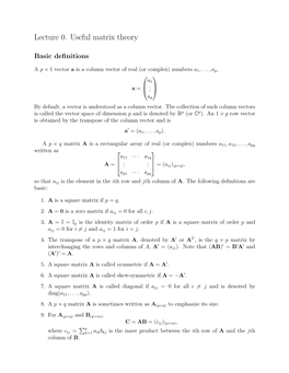 Lecture 0. Useful Matrix Theory