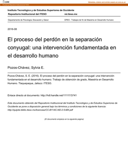 El Proceso Del Perdón En La Separación Conyugal: Una Intervención Fundamentada En El Desarrollo Humano