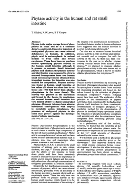 Phytase Activity in the Human and Rat Small Intestine Gut: First Published As 10.1136/Gut.35.9.1233 on 1 September 1994