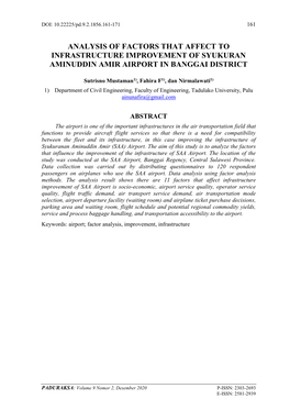 Analysis of Factors That Affect to Infrastructure Improvement of Syukuran Aminuddin Amir Airport in Banggai District