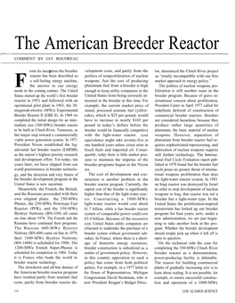The American Breeder Reactor COMMENT by JAY BOUDREAU Rom Its Inception