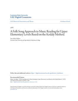 A Folk Song Approach to Music Reading for Upper Elementary Levels Based on the Kodaly Method