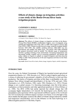 Effects of Climate Change on Irrigation Activities: a Case Study of the Benin-Owena River Basin Irrigation Projects