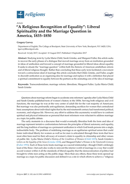 “A Religious Recognition of Equality”: Liberal Spirituality and the Marriage Question in America, 1835–1850