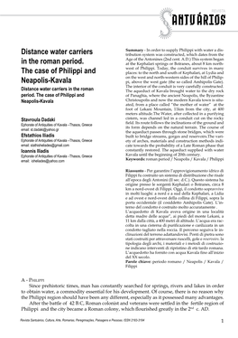 Distance Water Carriers in the Roman Period. the Case of Philippi and Neapolis-Kavala