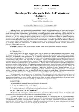 Doubling of Farm Income in India: Its Prospects and Challenges 1Navajyoti Gogoi 1Research Scholar, Gauhati University