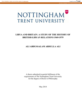 Libya and Britain: a Study of the History of British-Libyan Relations 1969-1979