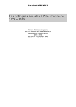 Les Politiques Sociales À Villeurbanne De 1977 À 1995