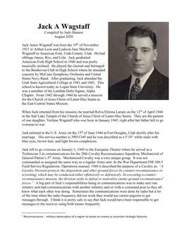 Jack a Wagstaff Compiled by Judy Hansen August 2020