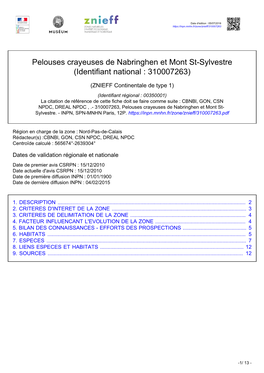 Pelouses Crayeuses De Nabringhen Et Mont St-Sylvestre (Identifiant National : 310007263)